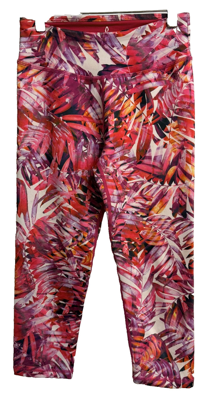 Prana Tropical Palm Capri Leggings Women's XS Pink Purple Crop Workout Pants